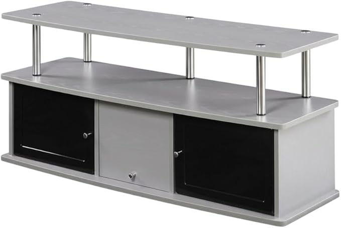 Furnifact Grey TV Stand, 3 Storage Cabinets and Shelf, Modern Design, Durable Particle Board, Fits TVs up to 55 Inches, Supports 60 lbs