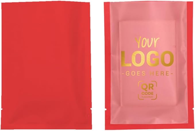 100PCS Customized Vacuum Heat Seal Bag,Open Top Packaging Bag with Clear Front,Single Color Printing for Logo/Text/QR Code (Red, 13 * 18CM/5.0"*7.1"-100PCS-One Color Print)