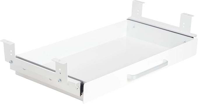 Under Desk Drawer Organizer 21" White Upgrade with Adjustable Brackets, Sliding Pull-Out Under Table Pencil Drawer, Office Standing Desk Attachment for Workbench | White, Under Cabinet Table, Heavy Duty Pull Out Shelf, Attachable for Workbench, Adjusta...