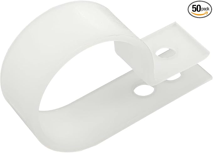 50Pcs 1 Inch R-Type Nylon Cable Clamps for Cable Wire Management | Durable Nylon Material, R-Shape Cable Holder, 1 Inch Opening Size, Multi-Hole Mount Base, Neat Wire Organization