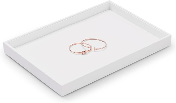 Oirlv Premium White Leather Stackable Jewelry Tray Flat Jewelry Organizer Tray for Jewelry Accessory Trade showcase