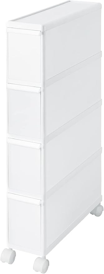 Like-IT Kitchen Storage, Gap, Drawer, Super Slim, 4 Tiers, with Casters, Approx. Width 5.5 x Depth 18.3 x Height 32.7 inches (14 x 46.5 x 83 cm), All White, Made in Japan, FTS-4, Dead Space Storage,