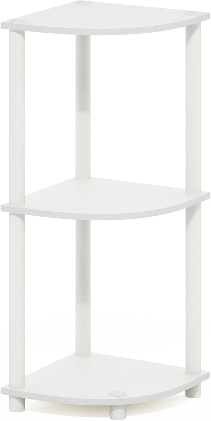 Furinno Turn-N-Tube Toolless Assembly 3-Tier Corner Shelf, Corner Book Shelf, Open Shelves Bookshelf, for Organization and Storage, Living Room, Home Office, Bedroom, Plain White