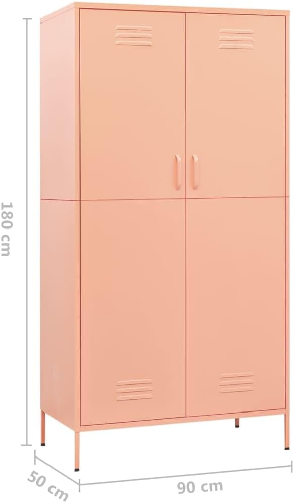 70.9" Tall Metal Wardrobe Cabinet, Steel Clothing Cabinet Storage Cabinets with 2 Doors, 4 Adjustable Shelves and Hanging Rod for Living Room, Bathroom, Office, Garage 35.4"x19.7"x70.9" Pink -AA