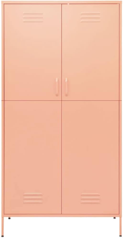 70.9" Tall Metal Wardrobe Cabinet, Steel Clothing Cabinet Storage Cabinets with 2 Doors, 4 Adjustable Shelves and Hanging Rod for Living Room, Bathroom, Office, Garage 35.4"x19.7"x70.9" Pink -AA