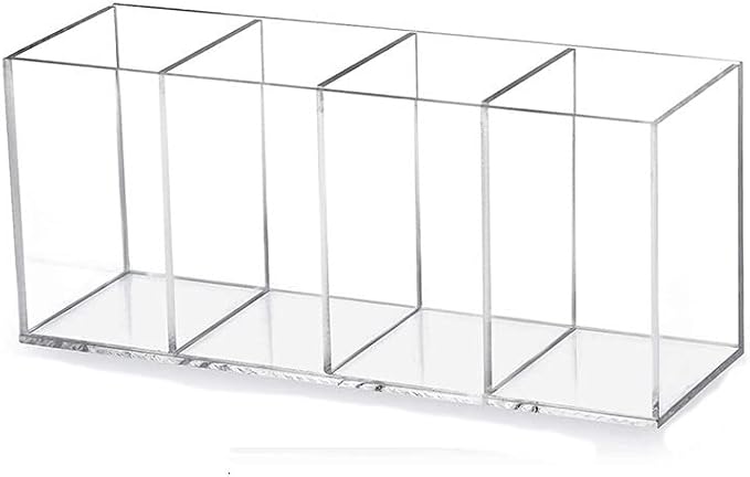 HSYMQ Acrylic Pen Holder 4 Compartments Clear Pencil Holder Organizer Makeup Brush Holder