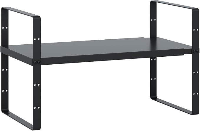 Expandable Cabinet Shelf Organizer Rack, Stackable Kitchen Counter Storage Shelves Stand, Adjustable Height Pantry Shelf Spice Rack(Black-1 Pack, 8.7" D x 15.4-26.8" W x 9.8" H)