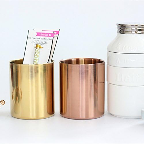 MEI YI TIAN Gold Pen Holder Glossy Stainless Steel Pencil Cup for Home Office Desk Organizers Multi Use Makeup Brush Holder Flower Vase Mini Pot Decor