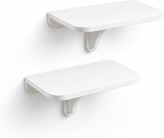 WELLAND 11.8" x 8.25" White Wall Mounted Desk Small Floating Shelves Set of 2 Folding Wall Shelves Drop-Leaf Table Fold Down Desk for RV, Camper, Loft Beds