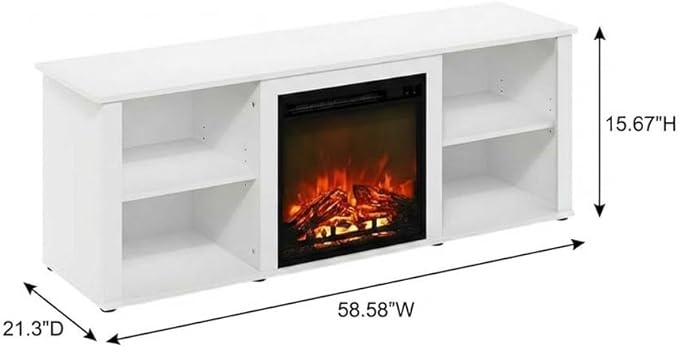 Furnifact White TV Stand with Fireplace, 60 Inch Modern Media Console with Wood Construction, Durable Build and Elegant Living Room Entertainment Design