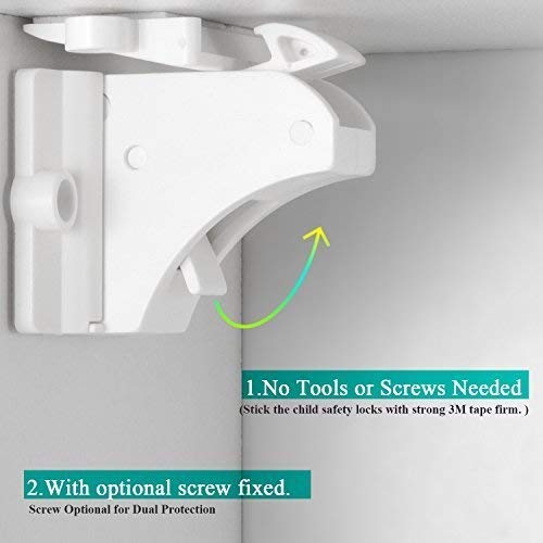 Vmaisi Child Safety Magnetic Cabinet Locks Baby Proofing 16 Locks & 2 Keys | Children Proof Baby Locks - Adhesive or Screws Fixed for Cabinets and Drawers Protection