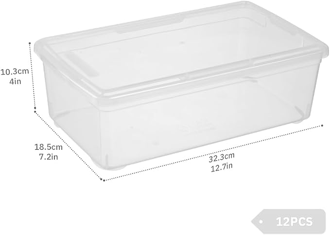 Clear Shoe Boxes 12Pcs Plastic Storage Bins with Latching Lid | Multifunctional Design,Stackable,Clear,Versatile Organization,Space-Saving,Durable,Dust Protection,Stackable Design