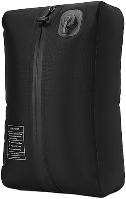 Reeyee Electric Vacuum Compression Bag Kit, 20L Portable Travel Packing Cube with Built-in Pump, Type-C Rechargeable, Odor & Waterproof Anti-Rip TPU, Saves 60% Space Storage bags (1, Black)
