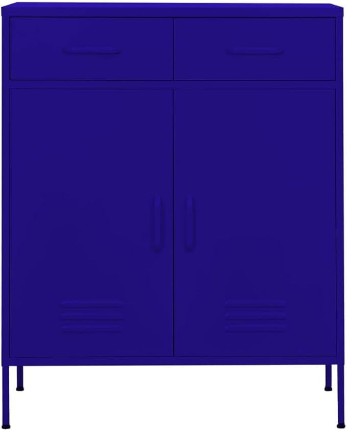 Navy Blue Steel Storage Cabinet with 79.3 Gallon Capacity, Adjustable Shelves and Sliding Doors for Home Office Organization, Modern Furniture for Living Room Storage