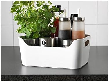 Open Storage Box,Kitchen Cabinet and Pantry Storage Organizer Bin - Two Cut-Out Handles That Make 9.4 x 6.75 x 4.3 Inches (Black /White)