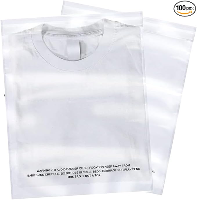 The Elixir Packaging 100 Count 11 x 14 Clear Poly Bag with Suffocation Warning Reclesable Transparent Plastic Tote Backpack Mailer Bag, Food Grade Material, 1.5 Mil Thickness