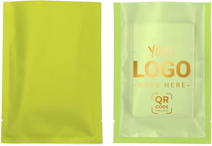 100PCS Customized Vacuum Heat Seal Bag,Open Top Packaging Bag with Clear Front,Single Color Printing for Logo/Text/QR Code (Green, 13 * 18CM/5.0"*7.1"-100PCS-One Color Print)