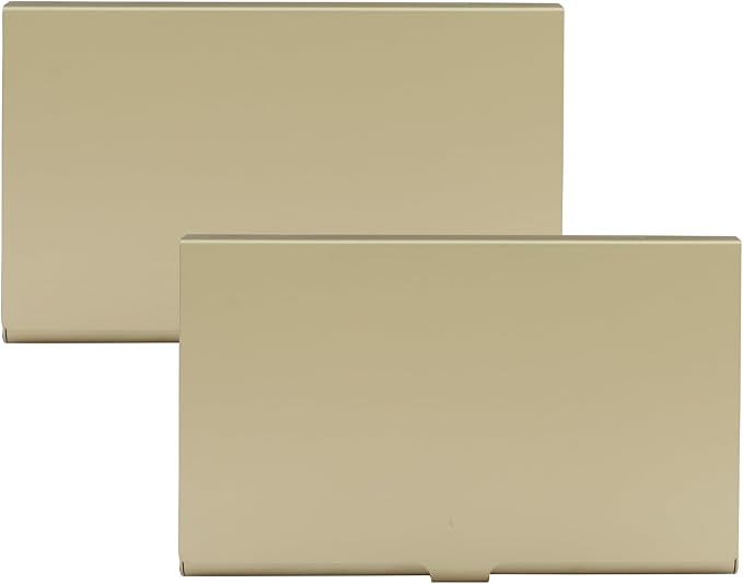 2 Pack Slim Business Card Case, Professional Pocket Metal Case with Buckle Closure, Card Holders for Men and Women, Champagne Gold