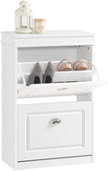 Haotian Small Shoe Cabinet | Two Flip Drawers Freestanding Shoe Rack, Shoe Storage Cupboard Organizer, FSR78-W
