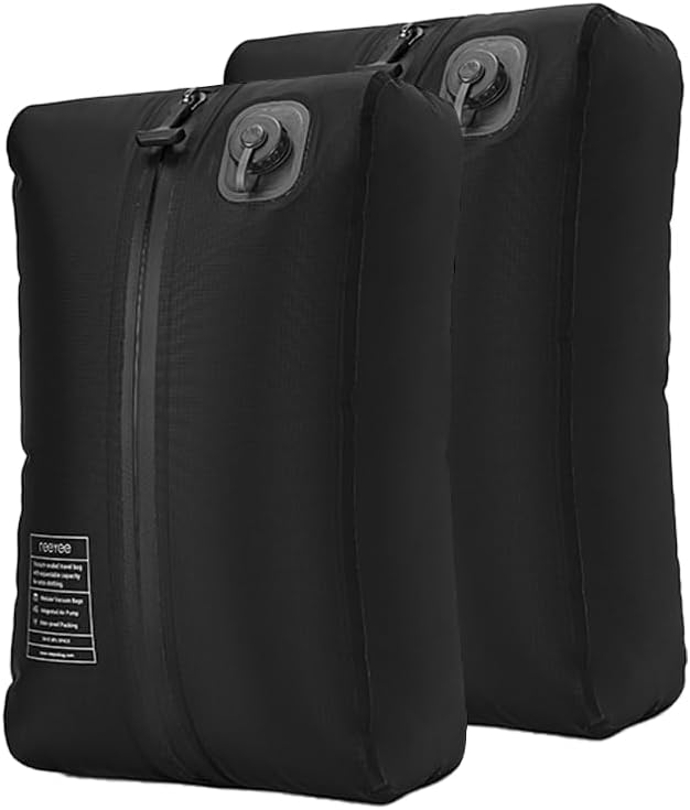 Reeyee Electric Vacuum Compression Bag Kit, 20L Portable Travel Packing Cube with Built-in Pump, Type-C Rechargeable, Odor & Waterproof Anti-Rip TPU, Saves 60% Space Storage bags (2, Black)