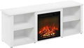 Furnifact White TV Stand with Fireplace, 60 Inch Modern Media Console with Wood Construction, Durable Build and Elegant Living Room Entertainment Design