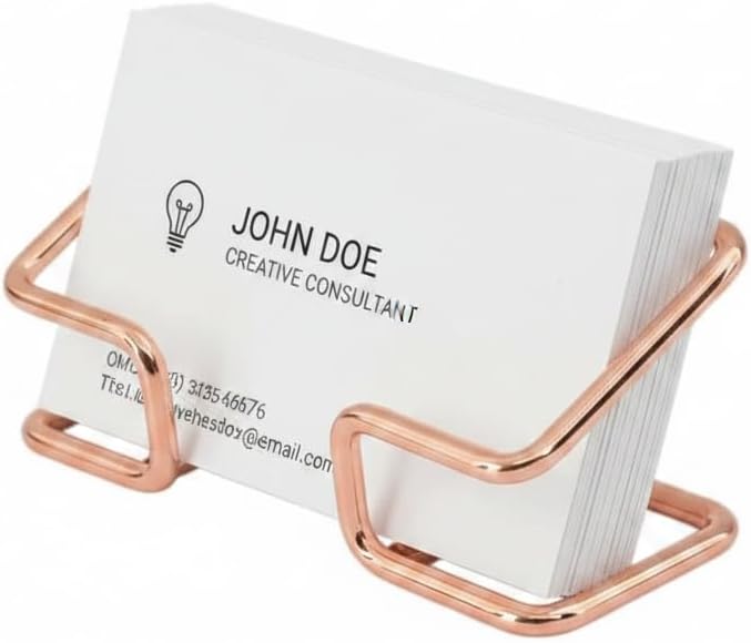 Desktop Business Card Holder, Sturdy Metal Name Card Display Stand for Office Reception, Work Desk, Exhibition Rose Gold