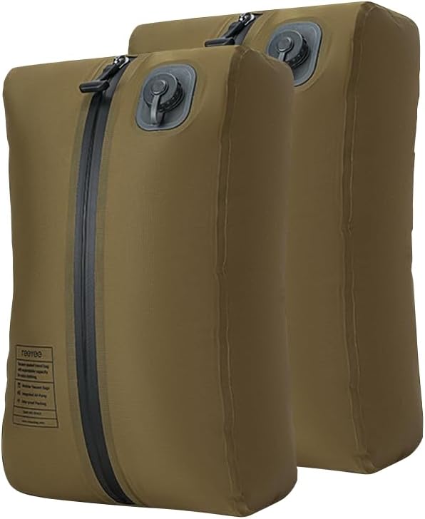 Reeyee Electric Vacuum Compression Bag, 20L Portable Travel Packing Cube with Built-in Pump, Type-C Rechargeable, Waterproof TPU, Saves 60% Space (2, Brown)
