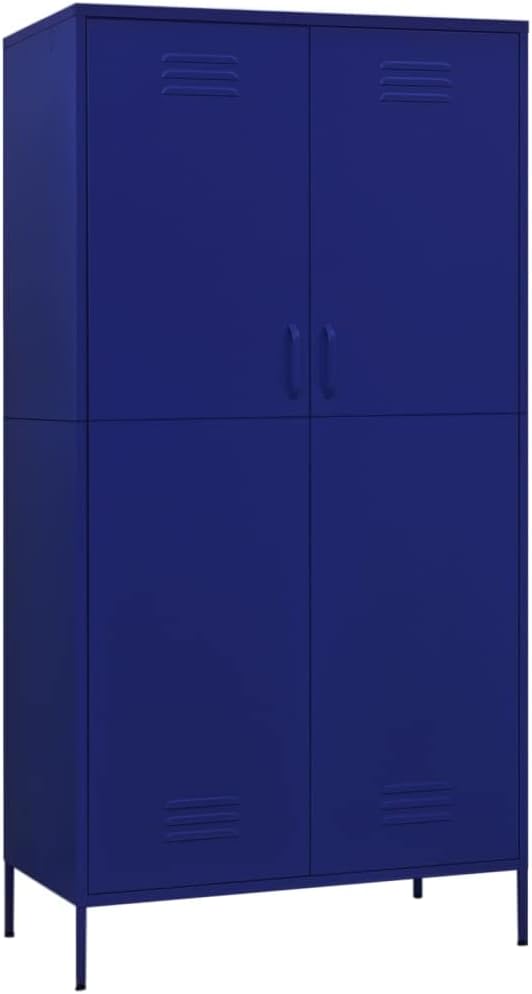 Metal Wardrobe Storage Cabinet,Employees Locker Wardrobe Industrial Steel Storage Cabinet with Hanging Rod, 4 Adjustable Shelves for Office, Garage, Home 35.4"x19.7"x70.9" Navy Blue -AA