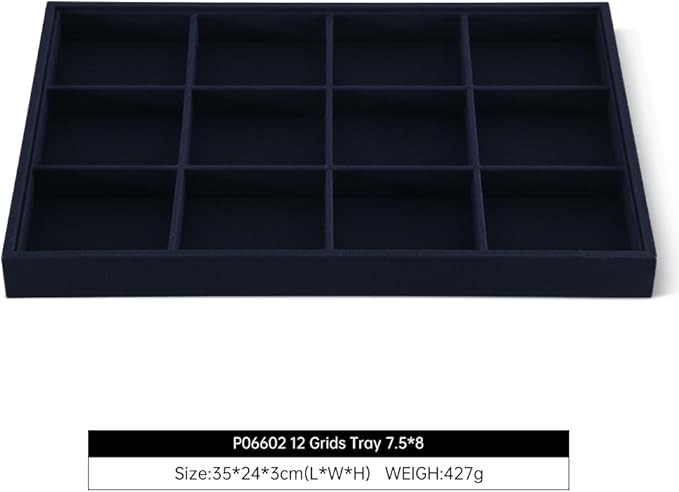 Linen 12 Grid Stackable Bangle Storage Tray, Bracelet Watch Display Tray, Jewelry Shop Counter Showcase Table Top Organizers, Makeup Table Drawer Insert Jewelry Tray