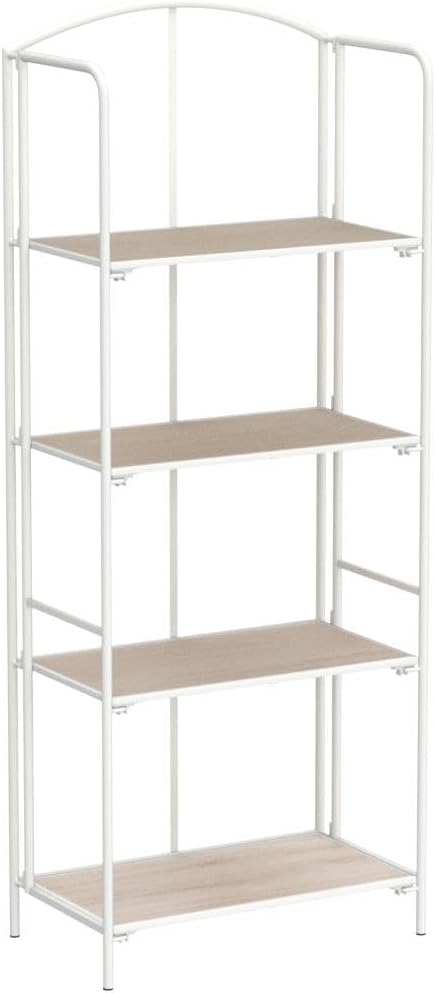 Crofy 4-Tier Foldable Bookshelf, White Frame & White Oak Shelves | No-Assembly Collapsible Portable Storage Organizer; Sturdy White Oak Finish Shelves; Ideal for Living Room & Home Office