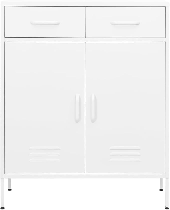 White Steel Storage Cabinet 31.5"x13.8"x40" with 3 Section Drawers, Heavy-Duty Organizer for DVDs, Multimedia Appliances, Books and Essential Items, Smooth Ballbearing