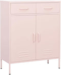 Pink Steel Storage Cabinet with Two Drawers and Adjustable Shelves, Medium Rectangular Organizer for Living Room Bedroom Office, Durable Metal Furniture with Levelers