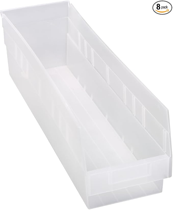 QUANTUM STORAGE SYSTEMS QSB206CL STORE-MORE Part Organizer Clear Bins 24" L x 7" W x 6" H 8 Pack
