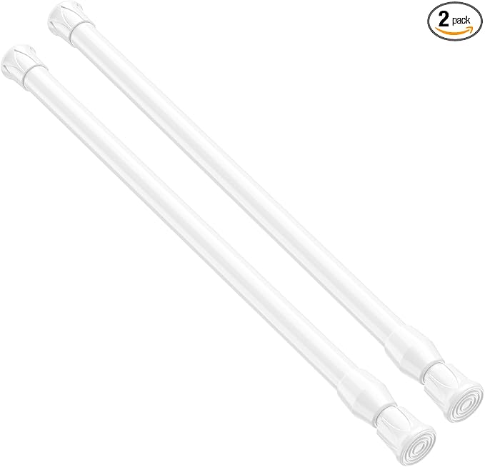 Spring Tension Curtain Rods 17-28 Inch White 2 Pack | No-drill & tool-free setup. Fits windows, kitchens, doorways. Rust-resistant, great for light curtains.