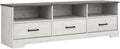 Furnifact Washed White Farmhouse TV Stand with Storage Cabinet and Shelves, Laminate Engineered Wood Entertainment Center with Rustic Design for Living Room