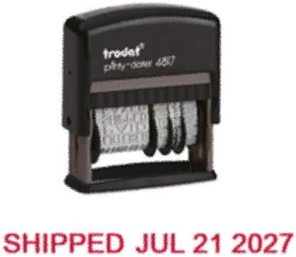 Trodat Rotating Stock Message Phrase Dater Self-Inking Rubber Stamp - Answered, Checked, Back Ordered, Delivered, Cancelled, Entered, Billed, Paid, Received, Shipped, Charged, FAXED (Red)
