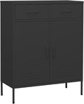 Anthracite Steel Storage Cabinet with Two Doors and Two Drawers, Adjustable Shelf, Ball-Bearing Runners, Levelers for Stability, Modern Design for Home Office Organization