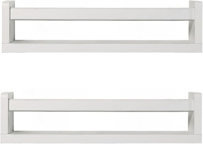 JORIKCHUO Nursery Book Shelves, Set of 2 Wood Floating Book Shelves for Kids Room, Kitchen Spice Rack, or Rustic Wall Mounted Shelves for Farmhouse Bathroom Décor (White)