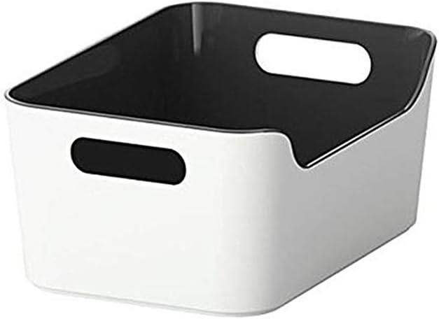Open Storage Box,Kitchen Cabinet and Pantry Storage Organizer Bin - Two Cut-Out Handles That Make 9.4 x 6.75 x 4.3 Inches (Black /White)