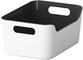 Open Storage Box,Kitchen Cabinet and Pantry Storage Organizer Bin - Two Cut-Out Handles That Make 9.4 x 6.75 x 4.3 Inches (Black /White)