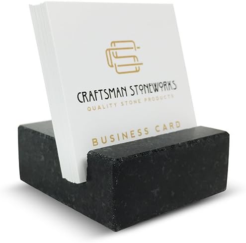 Black Granite Business Card Holder – Square Desk | Square business card holder crafted from premium black absolute granite. Sophisticated desktop display for the office.