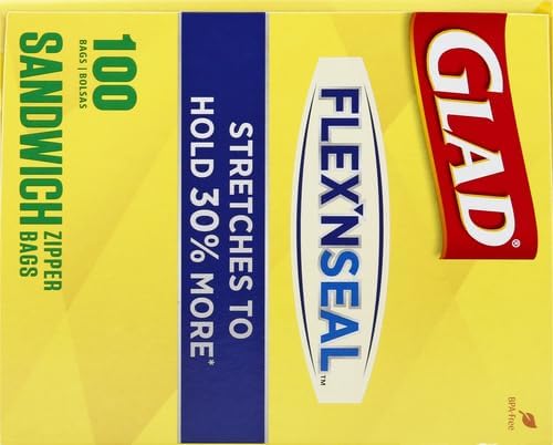 GLAD FLEXN' SEAL Zipper Food Storage Sandwich Bags, On-the-Go Snack and Lunch Bags, Zipper Sandwich Sealer, Microwave Safe, BPA Free, 100 Count (Pack of 1)