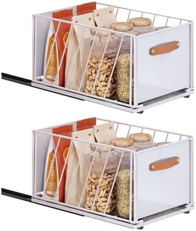 2 Pack Heavy Duty Carbon Steel Pull Out Cabinet Organizer, Foldable Sliding Mesh Shelves for Kitchen, Pantry, Bathroom, Wardrobe Storage Solutions