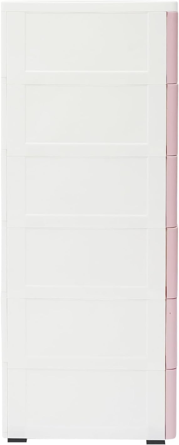 6 Drawers Narrow Storage Cabinet, Stackable Plastic Storage Tower Slim Utility Organizer for Kitchen Bathroom Living Room Office (Light Pink)