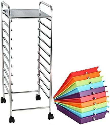 Happygrill 10-Drawer Storage Cart, Utility Cart with Removable Drawers & Metal Frame, Rolling Storage Cart with Lockable Wheels for Home, Office, Multicolor