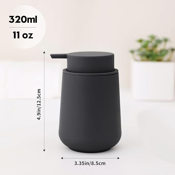 YAUKPH Matte Gray Liquid Hand Soap Dispenser Plastic 11 oz - Modern Minimalist Style for Bathroom & Kitchen Countertop Refillable