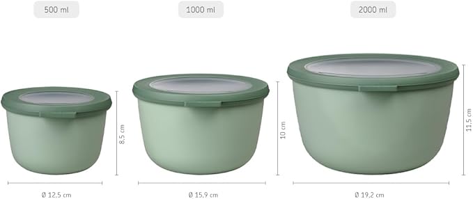 Mepal – Multi Bowl Cirqula 3-Piece Set – Food Storage Container with Lid - Suitable as Airtight Storage Box for Fridge & Freezer, Microwave Container & Servable Dish - 350, 750, 1250ml - Nordic Green
