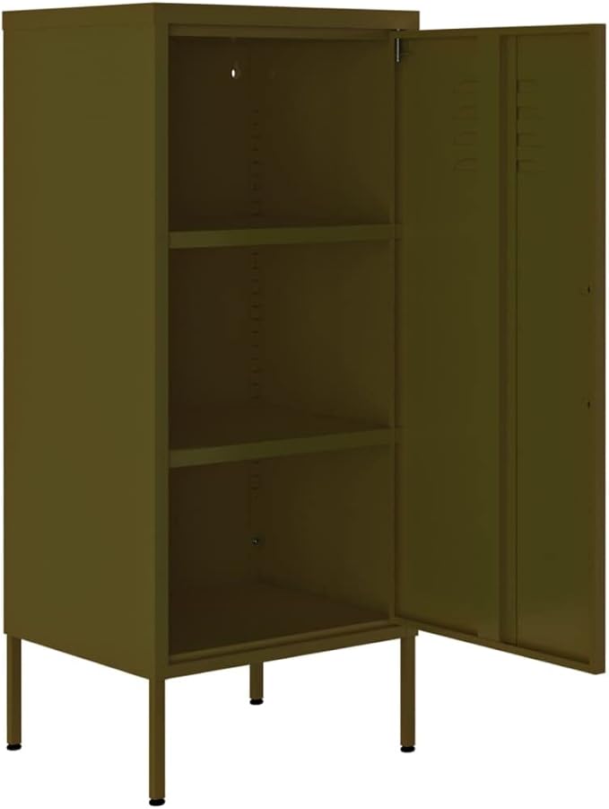 Olive Green Steel Medium Storage Cabinet with Adjustable Shelves and Durable Powder-Coated Construction for Living Room and Bedroom Organization