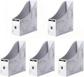 Foldable Desk File Holder Organizer Sturdy Cardboard Magazine Storage Box Document Rack with Blank Label Stickers for Home School Office (5, Marble)