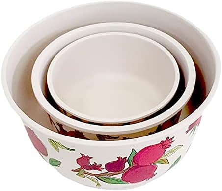 EMANUEL Set of 3 Melamine Food Storage Containers - Reusable Storage Lunch Boxes Plastic Lid - Unique Printed Designs (Pomegranates BMB-21A)